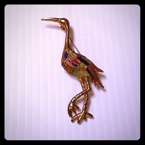 Vintage Gold Tone Statement Brooch Bird Crane